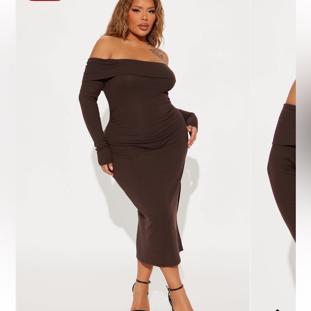 Brown Ribbed Midi Dress